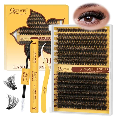 Vista 29 de Kit de racimos de pestañas QUEWEL, 320 piezas, extensiones de pestañas en racimo de 30D, racimos de pestañas de 9-16mm, kit de pestañas dispersas