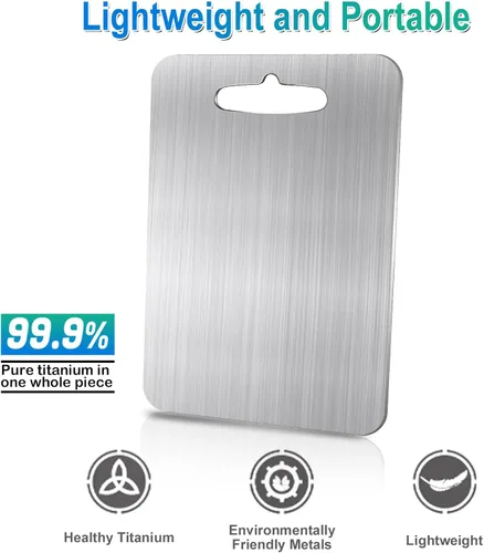 Vista 4 de Tabla de Cortar de Titanio para Cocina, Tabla de Cortar de Titanio 100% Puro de Doble Cara Grado Alimentario Durabilidad Higiene Metal Seguro No