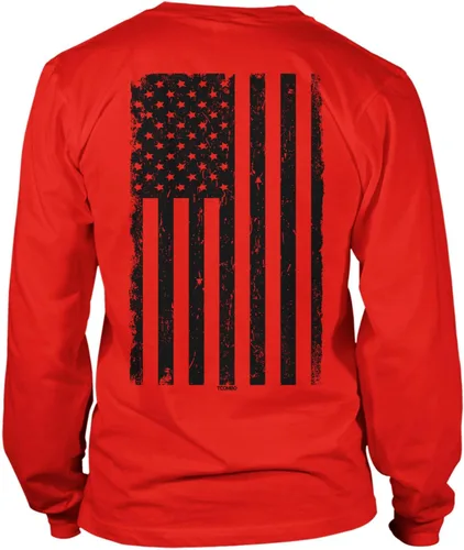 Vista 16 de Camisa de manga larga unisex con bandera negra desgastada de Estados Unidos Gris claro - Impresión trasera