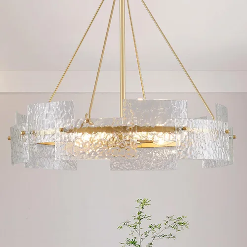 Vista 14 de XINGQI - Lámpara moderna de techo dorado de 16 pulgadas, 4 luces de techo de vidrio ondulado de agua para dormitorio, comedor, sala de estar 15.7