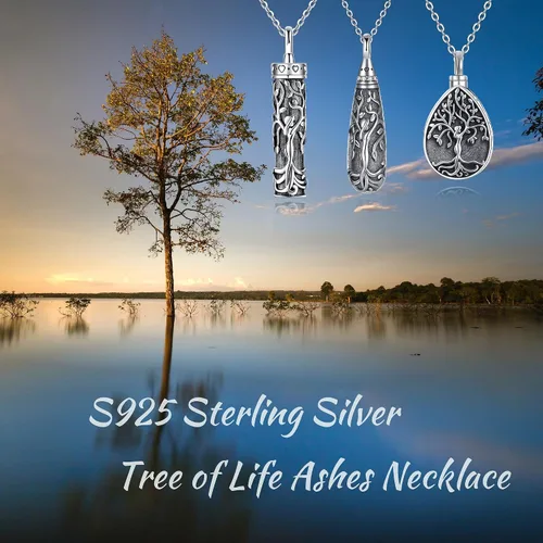 Vista 85 de Collar con colgante de urna de cenizas de cremación y árbol de la vida para mujer, plata de ley US1