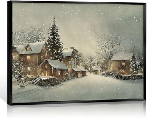 Vista 13 de Huabsad Arte de pared vintage de Navidad, retro, del siglo XVIII, rústico, naturaleza, paisaje, pósteres de lienzo de pueblo de invierno, famosas