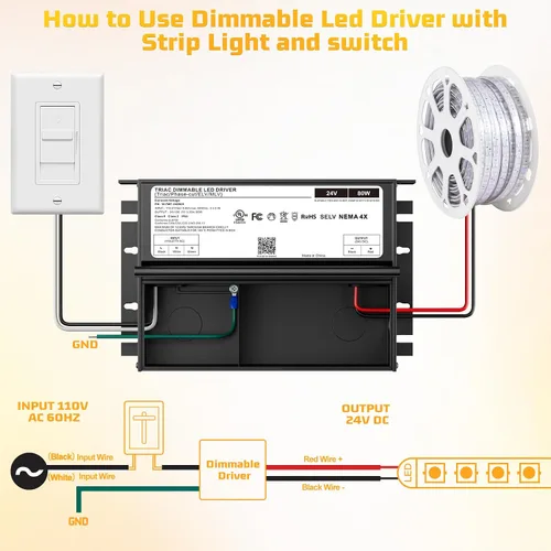 Vista 7 de Regulable LED Driver 80W 24V,ELV/MLV Triac Dimmable LED Fuente