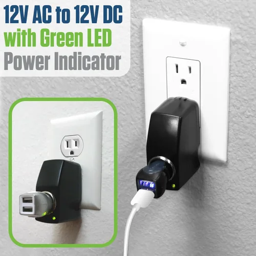 Vista 3 de Cellet Adaptador de CA a CC, convertidor de corriente de 120 V/110 V a 12 V CA/CC, enchufe para encendedor de cigarrillos de automóvil