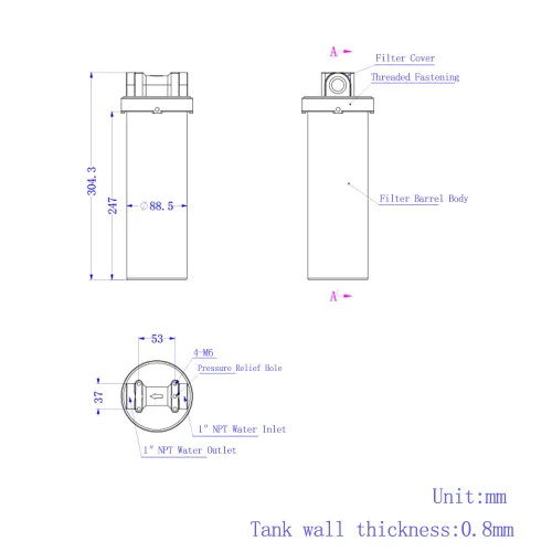 Vista 6 de INTBUYING Carcasa de filtro de agua resistente para toda la casa, purificación de agua de acero inoxidable 304, filtro de 10 pulgadas, entrada