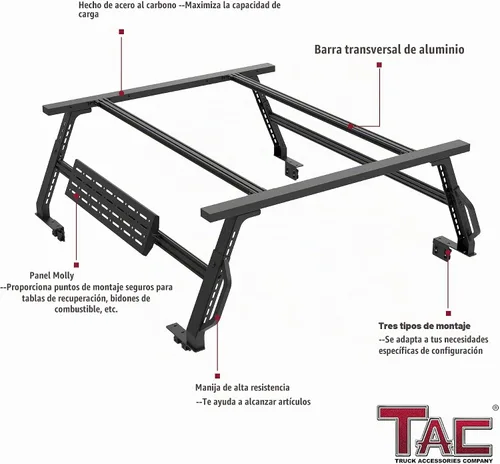 Vista 2 de TAC - Estante ajustable para caja de camioneta de 5 a 6 pies, compatible