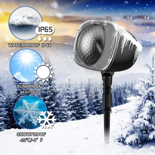 Vista 3 de Proyector de luces de nieve de Navidad, proyector de luz LED de Halloween, luces de vacaciones al aire libre con lámpara giratoria transparente