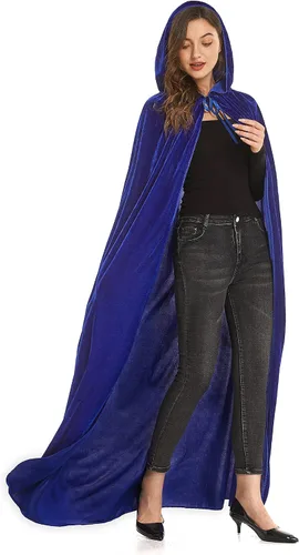 Vista 12 de Diffly Capa de terciopelo con capucha de 59 pulgadas, unisex, capa de Halloween para mago de bruja diablo, Halloween, Navidad, cosplay Negro