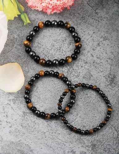 Vista 3 de Dodocatie Pulseras tobilleras de obsidiana negra para mujeres y hombres 3 piezas tobillera turmalina cristales de piedras preciosas naturales