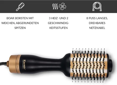 Vista 5 de KARMIN Salon Pro - Cepillo secador de pelo iónico redondo en uno, cerámica, iones negativos, voluminizador y estilizador, secado ultraligero