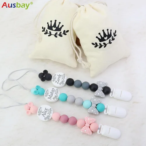 Vista 4 de Clip de silicona para chupete, juegos de soporte para chupete para niños y niñas, adorables clips personalizados para chupete de ratón, se adapta a