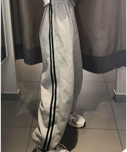Vista 6 de Pantalones deportivos holgados para mujer, estilo grunge, de hadas, holgados, con cordón, casuales, atléticos con bolsillos (gris claro, talla S)