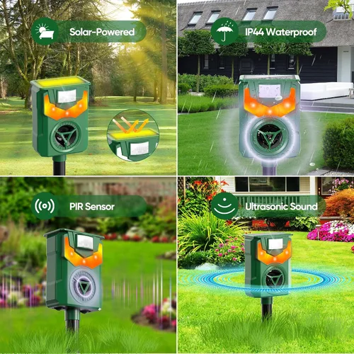 Vista 5 de Repelente ultrasónico de animales alimentado por energía solar, repelente de gatos al aire libre, alarma de ojos llameantes, repelente de animales