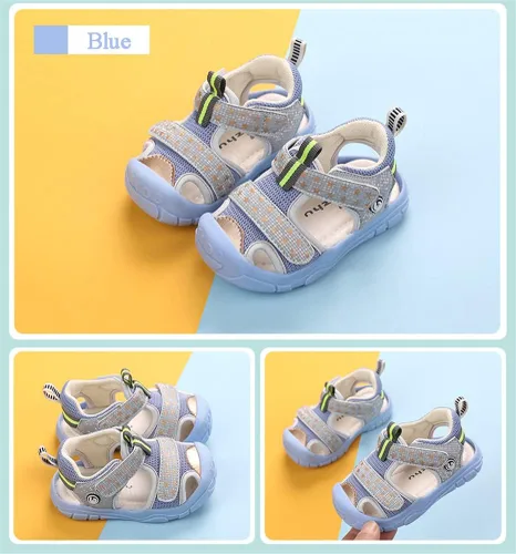 Vista 3 de Sandalias de verano para niños pequeños, sandalias deportivas para niños, puntera cerrada, correa atlética, zapatos de agua para playa