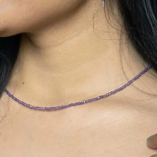 Vista 4 de Collar de Gargantilla de Piedras Preciosas Naturales con Cuentas, Cuentas Facetadas, Collar de Piedra Natal, Cristal de Sanación Energética, Regalo