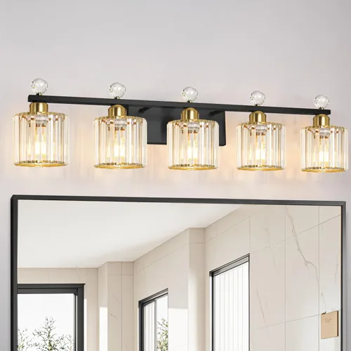 Vista 18 de Lxybcce Moderna lámpara de tocador de baño de cristal, 14 pulgadas, 2 luces, accesorios de luz negra sobre el espejo, fácil instalación e