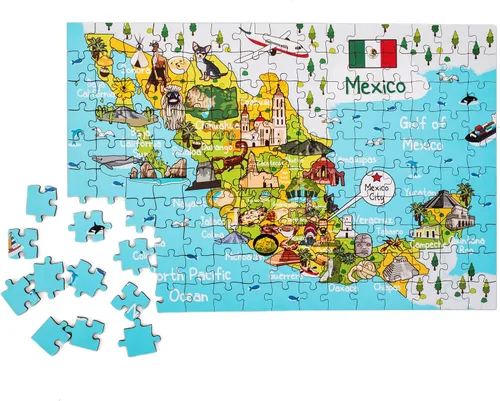 Vista 5 de Rompecabezas de madera con mapa de México, 152 piezas, 15 x 10 pulgadas