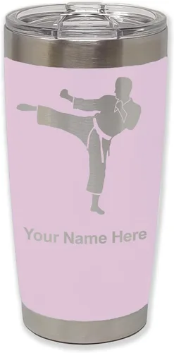 Vista 25 de LaserGram Vaso aislado al vacío de 20 onzas, Karate Man, grabado personalizado incluido (negro) Engraved Gift, Vacuum Insulated Stainless Steel