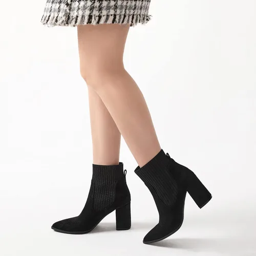 Vista 6 de Athlefit Botas de tobillo con punta puntiaguda para mujer con tacón alto y elástico