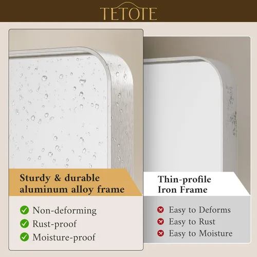 Vista 45 de TETOTE Espejo de marco dorado cepillado de 16 x 24 pulgadas, espejo de tocador de baño de latón dorado para pared, espejo enmarcado rectangular