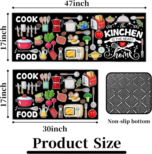 Vista 3 de Farmhouse Kitchen Rules Alfombra Juego de 2 Piezas, Decoración Rústica Negra Alfombras de Cocina, Tapetes de Piso Antideslizantes Absorbentes