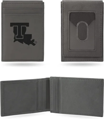 Vista 28 de Rico Industries NCAA - Cartera de bolsillo frontal grabada con láser gris, compacta, cómoda, delgada