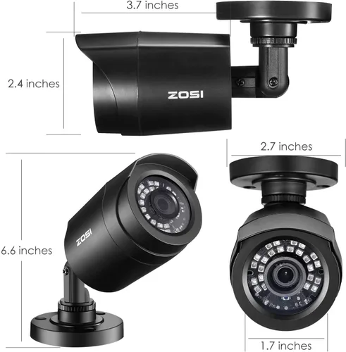 Vista 3 de ZOSI Paquete de 4 1080P 2.0MP para interiores y exteriores de 0.142 in, 24 unidades, lente infrarroja infrarroja, CCTV, cámara de seguridad de corte