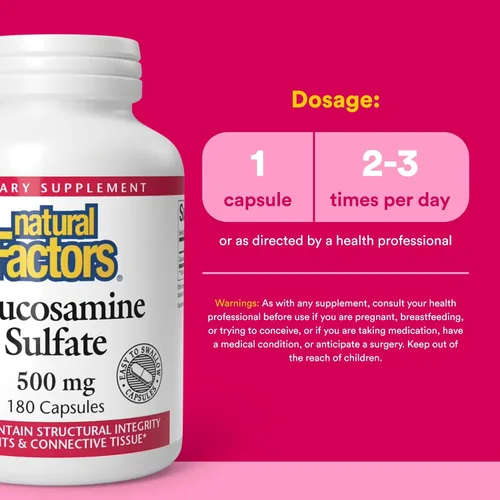 Vista 3 de Natural Factors, Sulfato de glucosamina, apoya la movilidad saludable de las articulaciones, el cartílago y el tejido conectivo, 180 cápsulas
