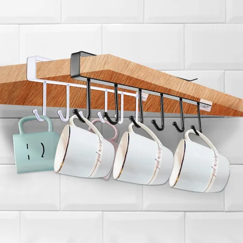 Vista 5 de 6 ganchos para tazas debajo del gabinete, soporte adhesivo para tazas de café sin taladrar, colgador para tazas debajo del estante, soporte