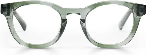Vista 18 de eyebobs - Waylaid Gafas de lectura tradicionales y azules de primera calidad Marco redondo para caras promedio Ámbar se desvanece frente