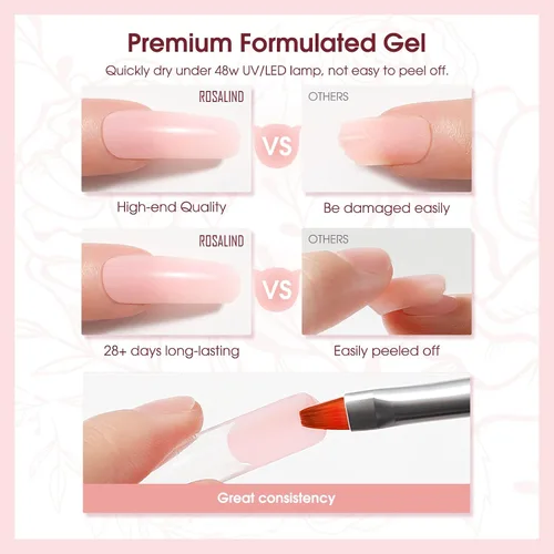 Vista 5 de ROSALIND Gel de uñas de poliéster rosa, 2.0 fl oz de gel de extensión de poliéster para uñas de color rosa natural, uñas constructoras de poliéster
