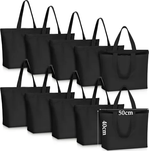 Vista 12 de Epakh Paquete de 4 bolsas de lona, 16.5 x 3.9 x 13.4 pulgadas, beige 16.5 X 3.9 X 13.4 Inch, Blank Canvas Cotton Bags Bulk with Zipper, Large