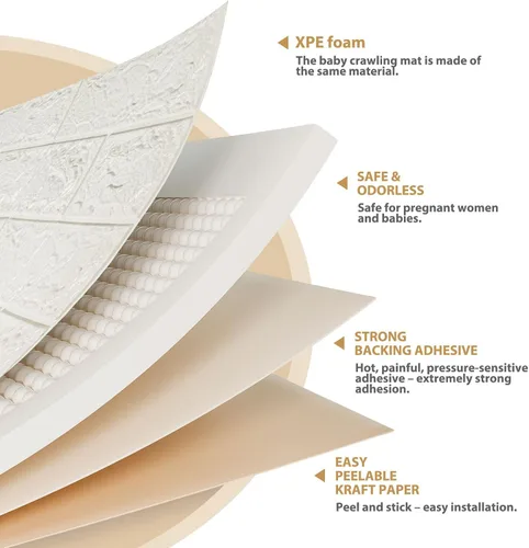 Vista 4 de JOLOV 10 piezas de paneles de pared 3D para despegar y pegar - espuma PE autoadhesiva de bricolaje, impermeable, perfecta para decoración de paredes