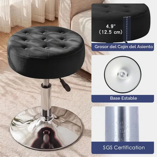 Vista 7 de Furniliving Taburete Otomano de Maquillaje de Terciopelo Acolchado de Mediados de Siglo, Silla Taburete de Tocador Giratoria Redonda Ajustable
