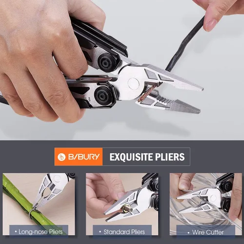 Vista 2 de Pinzas multiherramienta 18 en 1, multiusos, cuchillo de bolsillo, de acero inoxidable duradero, multiherramienta para supervivencia, camping, caza