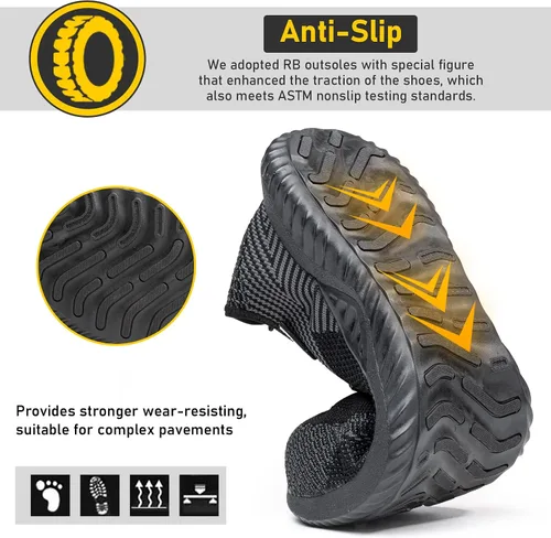 Vista 4 de Furuian Steel Toe Shoes for Men Comfortable Safety Shoes Non Slip Steel Toe Sneakers Warehouse Industry Contstruction Mens Work Shoes