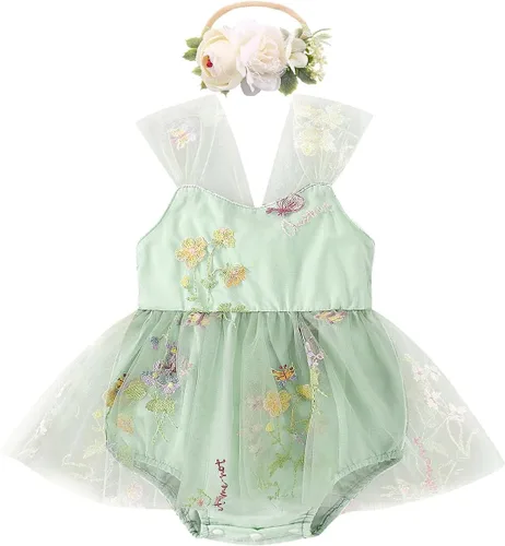 Vista 16 de IDOPIP Conjunto de 2 piezas para bebé recién nacido, con diadema, bordado de flores, tutú, princesa, fiesta de cumpleaños, conjunto de ropa