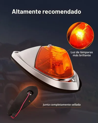 Vista 3 de Luces de Cabina Torpedo de Luz Ámbar con Parte Superior Cromada, Luces Marcadoras de Cabina para Techo, Conjunto de Luces de Funcionamiento