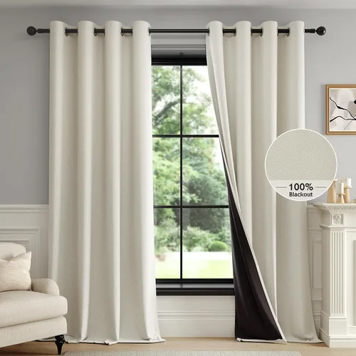 Vista 26 de FMFUNCTEX - Cortinas 100% opacas color beige de 40 x 63 pulgadas para dormitorio, 2 paneles Black out Drapes, Thermal Insulated Noise Reducing