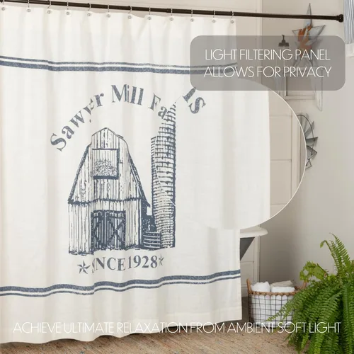 Vista 3 de VHC Brands Sawyer Mill - Cortina de ducha azul, 72 x 72 pulgadas Cortina de ducha Granero