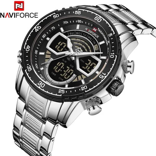 Vista 2 de NAVIFORCE Reloj para hombre cronógrafo impermeable deportivo analógico digital cuarzo relojes de negocios moda de acero inoxidable Militar