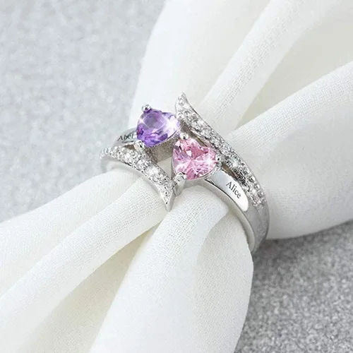 Vista 5 de Anillos de piedra natal personalizados para mujer, regalos personalizados para el día de la madre, anillos de promesa para madre e hija o mejor