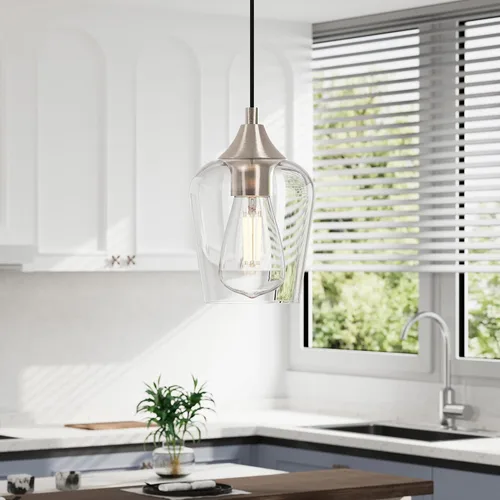 Vista 4 de VONLUCE Luces colgantes para isla de cocina, iluminación colgante de níquel cepillado para isla de cocina con cable colgante para dormitorio