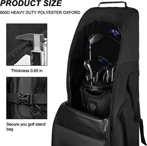 Vista 6 de Goloni Bolsa de viaje de golf con ruedas para aerolíneas, funda de viaje resistente al agua para viajes aéreos, equipaje de golf plegable portátil