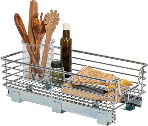 Vista 12 de Household Essentials Glidez - Organizador de almacenamiento multiusos de acero cromado extraíble/deslizante para uso debajo del gabinete - Diseño
