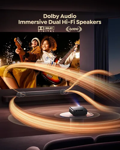 Vista 4 de [Built-in Apps/4K Support] Smart Outdoor Projector with WiFi and Bluetooth, Movie Projector, DoIby Audio with Dual Speaker, Auto Focus w