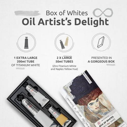 Vista 2 de Caja de Blancos de ZenART para tonos impecables - 200 ml de blanco de titanio, 50 ml de blanco de zinc y titanio y ocre amarillo de Nápoles
