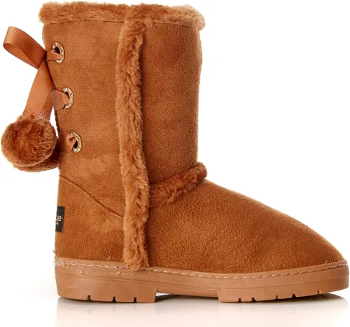 Vista 5 de bebe Girls Fur Trim Winter Boots with Back Lace Pom-Poms (ToddlerLittle GirlBig Girl)