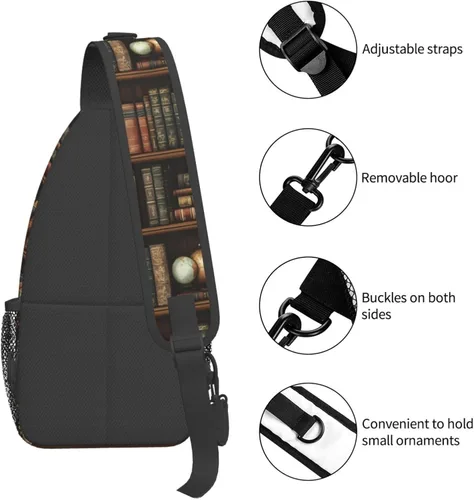 Vista 3 de Small Crossbody Bags for Women Men - Vintage Bookshelves Print Adjustable Shoulder Bag Fanny Packs Belt Sling Bag Crossbody Purses Backpack for