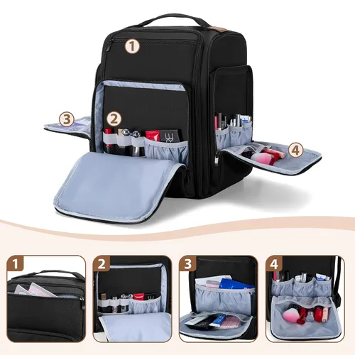 Vista 4 de BAFASO Mochila de maquillaje con 4 bolsas extraíbles y 1 bolsa para cepillos, estuche de maquillaje de viaje con múltiples espacios